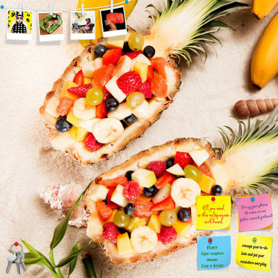Artzfolio Photo of Tropical Fruits in Hollowed Out Pineapple Frameless Pinboard 24x24inch Cork Bulletin Board(Multicolor 24 x 24 inch (61 x 61 cms))