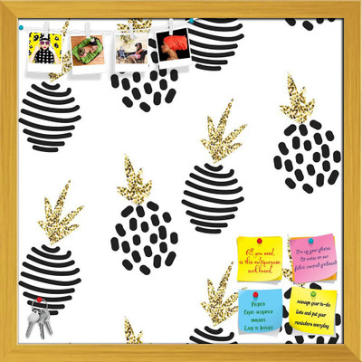 Artzfolio Abstract Minimalistic Pineapple Pattern Pinboard Golden Frame 24x24inch Cork Bulletin Board(Multicolor 24 x 24 inch (61 x 61 cms))
