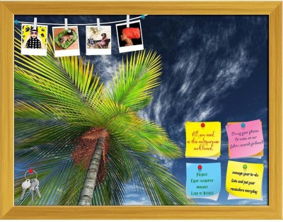 Artzfolio Palm Tree Towards The Sky Notice Pin Board Golden Frame 21x16inch (53x41cms) Cork Bulletin Board(Multicolor 21 x 16 inch (53 x 41 cms))