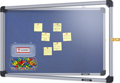 GOSHU Notice Board 1.5 feet x2 feet Shutter Board | Premium Acrylic Cover with 50 Pins Cork Bulletin Board(Blue 1.5x2 feet)