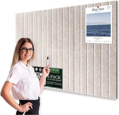 SERPLEX Cork Bulletin Board Felt Wall Panel Tiles 6 Pack With Pushpins and Adhesive Tabs Cork Bulletin Board(Beige 30x30cm)
