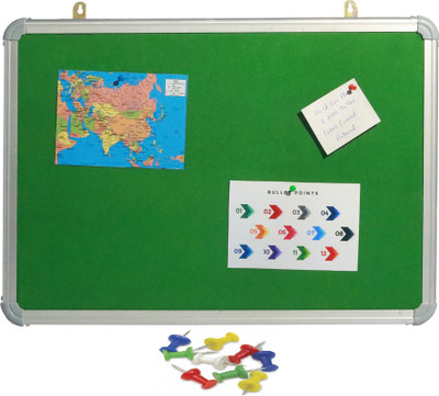 Mahit Systems 1.5x2 Ft. Notice/Display Board High Resilience Foam Fabric with (20 Push Pins) Cork Bulletin Board(Green 1.5x2 ft)