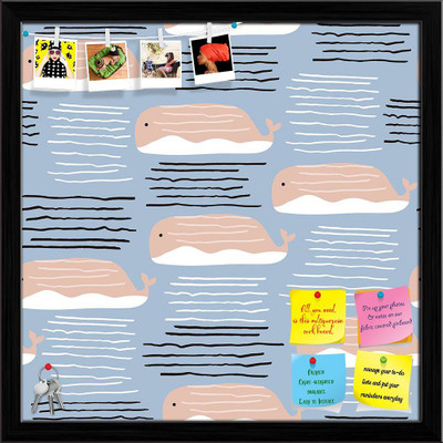 Artzfolio Whales & Marine Pattern Notice Pinup Board Black Frame 24x24inch (61x61cms) Cork Bulletin Board(Multicolor 24 x 24 inch (61 x 61 cms))