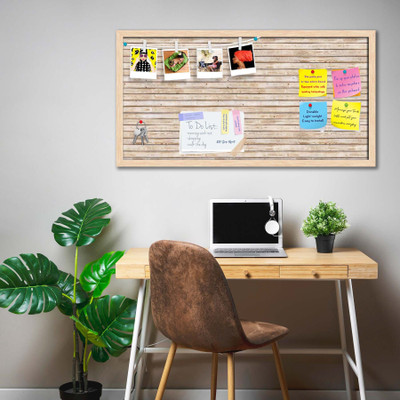 Artzfolio Natural Texture Notice Pin Board Soft Board with Push Pins Cork Bulletin Board(Natural Brown Frame 24 x 12 inch (61 x 30 cms))