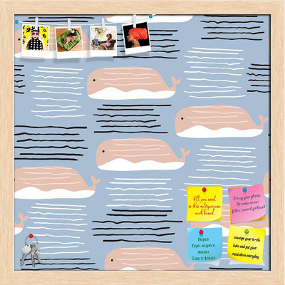 Artzfolio Whales & Marine Pattern Notice Pinboard Natural Brown Frame 24x24inch (61x61cms) Cork Bulletin Board(Multicolor 24 x 24 inch (61 x 61 cms))