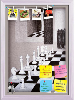 Artzfolio Chess & Stylized People That Observing The Move Pinboard White Frame 12x16.6inch Cork Bulletin Board(Multicolor 12 x 16.6 inch (30 x 42 cms))