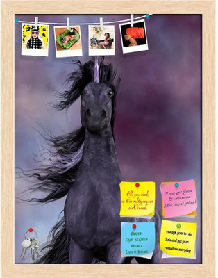 Artzfolio Black Unicorn Notice Pin Board Natural Brown Frame 12 x 15.7 inch (30 x 40 cms) Cork Bulletin Board(Multicolor 12 x 15.7 inch (30 x 40 cms))