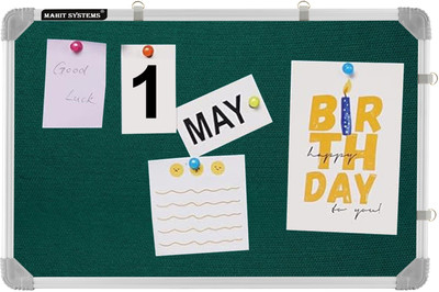 Mahit Systems 1.5x2 Ft. Notice/Display Board High Resilience Foam Fabric with (20 Push Pins) Cork Bulletin Board(Green - 41x59 Cms)