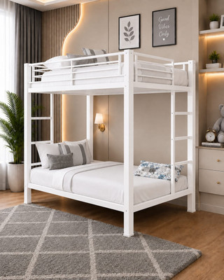 DIAMOND STEELS Modern Twin Over Twin Metal Bunk Bed with Safety Rails & Ladder | White Metal Bunk Bed(Finish Color - White, DIY(Do-It-Yourself))