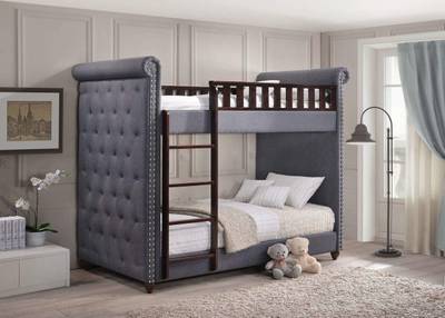 APRODZ Cindy Upholstered Bunk Bed for Bedroom Fabric Bunk Bed