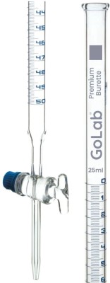 GoLab Laboratory Premium Calibrated borosilicate 3.3 glass Burette 25ml Buret(25 mL)