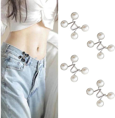 jamunesh enterprise Jean Button Pins Adjustable Pearl Waist Buckle Extender Set, Metal Waist Buttons Metal Buttons(Pack of 4)
