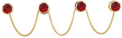 THANU'S CRAFT Gold Plated Red Stone Kurta Button Cufflinks Studs with Chain for Women & Men Crystal Buttons(Pack of 4)