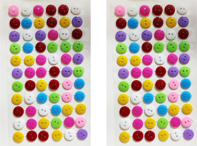 Dhinchak Multicolor Self-Adhesive Button Stickers Set of 2 Sheets (132 Buttons) Plastic Buttons(Pack of 132)