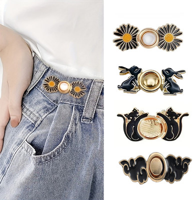 SYGA Adjustable Instant Jeans Button Pins Waist Tightener Set - Black Metal Buttons(Pack of 4)