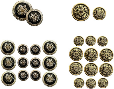 REENA Mens Coat Button Set Combo 2 Sets of 12 Pieces for Coat, Suits, Blazers etc. (3) Metal Buttons(Pack of 12)