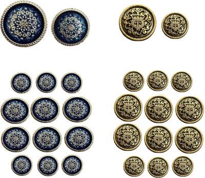 REENA Mens Coat Button Set Combo 2 Sets of 12 Pieces for Coat, Suits, Blazers etc.(4) Metal Buttons(Pack of 12)