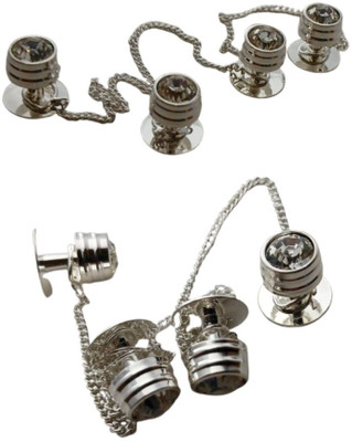 Spongy Silver Plated White Crystal Kurta Buttons with Chain for Men & Women Novelty Buttons(Pack of 2)