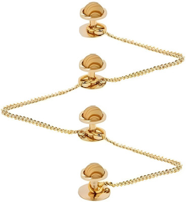 THANU'S CRAFT Gold Plated pearl stud round design Wood stone with chain kurta button cufflink Metal Buttons(Pack of 4)