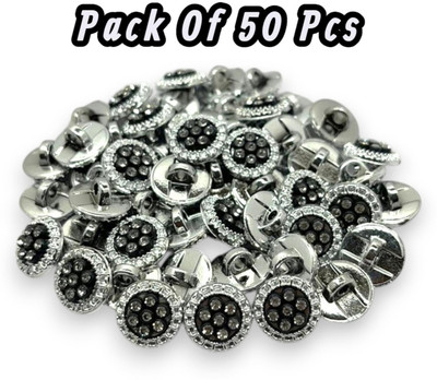 Aarohi (Silver & Black Colour Combination 7 Stone Fancy Buttons /Size 12mm) Plastic Buttons(Pack of 50)