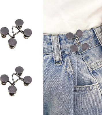 Cloudmall Jeans Adjustable Button pins Waist Buckle for Loose Jeans Pants Black Checks Metal Buttons(Pack of 2)