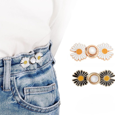 SYGA Instant Jeans Button Pins Set - Daisy Adjustable Waist Buckle, No-Sew Fit Metal Buttons(Pack of 2)