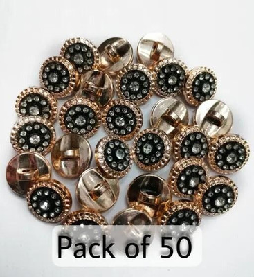 Aarohi RoseGold & Black Colour combination Fancy Stone Button Plastic Buttons(Pack of 50)