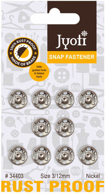 Jyoti Snap Fastener (50 Sets of Size 3 / 12mm of Brass in Nickel Finish) - 5 Cards Brass Buttons(Pack of 50)