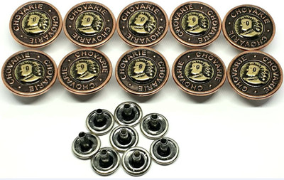 REENA Metal Buttons Chovarie Design 20mm Diameter snap on no sew Bronze Buttons for Jeans Jackets etc. Copper Finish (Chovarie Design 20mm Big, 10 Pieces Set)Copper Finish Metal Buttons(Pack of 10)