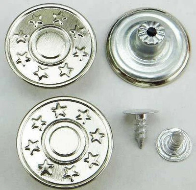 REENA Imported 10 pc Silver Star Set No-Sew Metal Pattern Tack Snap Jeans Star Buttons Silver Color 17mm Metal Buttons(Pack of 10)