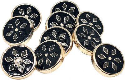 REENA Western Black Gold 69 Carving Designer Buttons for Coats Shirts Blazers 10 Piece Metal Buttons(Pack of 10)