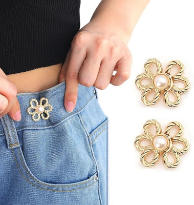 primetreads 2pcs Adjustable Flower Design Button Pins for Loose Jeans Metal Buttons(Pack of 2)
