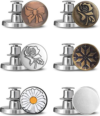 KAWN 6pcs Detachable Button for Jeans Button Pins Waist Extender Instant Button Metal Buttons(Pack of 6)