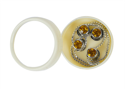 Maskey Brass Button Silver Plated Rhodium Polished Yellow Gemstone Kurta Button For Men Brass Buttons(Pack of 4)