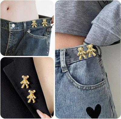 TREXEE Gold Cute Bear Metal Button Pins for Instant Adjustable Loose Jeans Metal Buttons(Pack of 1)
