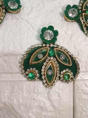 Nutts Handmade Gota Patti Booti Applique Work Sew on Applique Patches Badge Green Stone Buttons(Pack of 4)