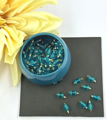 BeadsAndCraft Oval Glass Hanging Beads 8mm Jewelry Making/Embroidery 100Pc (Trans Rama Blue) Glass Buttons(Pack of 100)