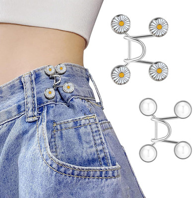 HASTHIP Adjustable Jean Button Pins Pants Size Adjuster Clips Metal, Pearls Buttons(Pack of 2)