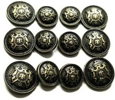 REENA Shield Bronze New 6+6 Metal Buttons Sew on Buttons for Coats Jeans Jackets etc. Metal Buttons(Pack of 12)