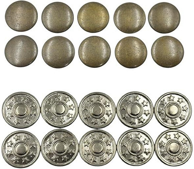 REENA Jeans Button Pins Combo Set for Jackets, Jeans 17mm, (Star 10 & Silver Star 10) Metal Buttons(Pack of 20)