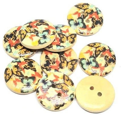 REENA Wooden Butterfly Round 10pc Buttons Designer Traditional for Suits Dresses Jackets Coats Craft DIY (Butterfly Round 10)Multiclor Wooden Buttons(Pack of 10)
