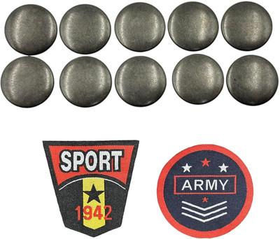 REENA Jeans Button Pins Combo Set for Jackets, Copper (Sports 1942 & Army Round Patch) Metal Buttons(Pack of 10)