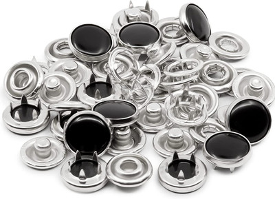 uniquemart Black Stone Pearl Ring Cap Grip Prong Metal Snaps Button (100Sets-400pc) Metal Buttons(Pack of 100)
