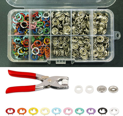 Shikshapatri Snap Buttons Kit 100PCS Silver Button + 100PCS Color Rins Set Metal Buttons(Pack of 200)
