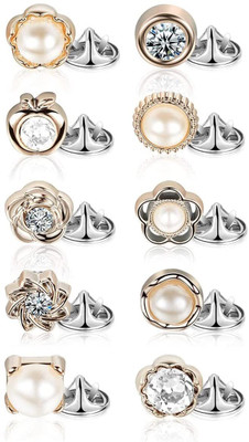TREXEE Pearl Buttons for Clothes Brooch Buttons for Women Saree Hijab Pins Acrylic Buttons(Pack of 10)