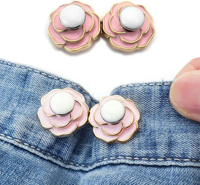 primetreads 2pcs jeans tightening clip rose Metal, Pearls Buttons(Pack of 2)