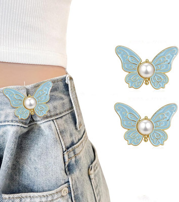 Rexmon Butterfly Jean Adjustable Pins, Waist Tightener Jeans Adjustable Buttons Metal Buttons(Pack of 2)