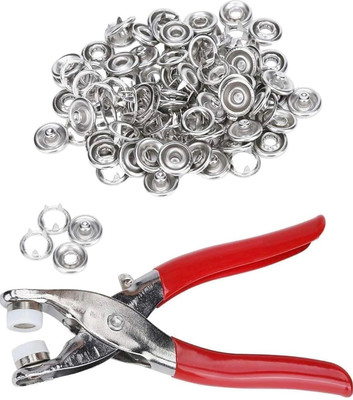 rujave Snap Press Buttons Kit (100pcs Silver Button) Metal Fasteners Set with Pliers Metal Buttons(Pack of 100)