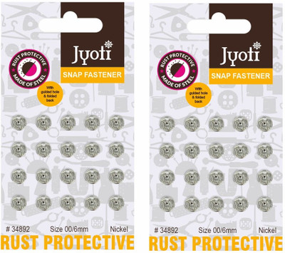 Jyoti Snap Fastener (100 Sets of Size 00 / 6mm of Steel in Nickel Finish) - 5 Cards Metal Buttons(Pack of 100)