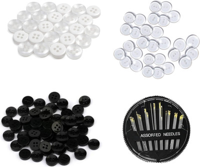 Clezaro 60 White, 60 Black and 60 Transparent Button with 1Pcs Assorted Needle (H187) Plastic Buttons(Pack of 1)